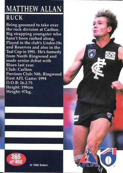 1995 Select AFL #265 Matthew Allan Back